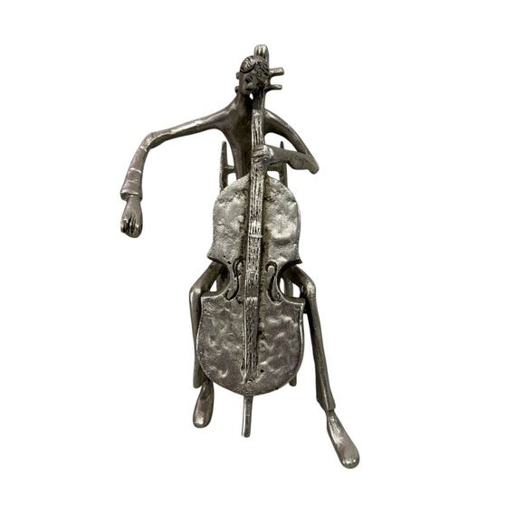 Metal Sculpture Musician 9” Cellist Soloist Metal Art Deco Abstract Gifting - Picture 1 of 8